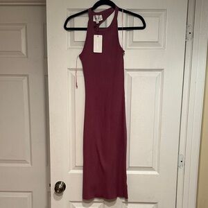 Line and Dot Elegant Ribbed Purple Dress